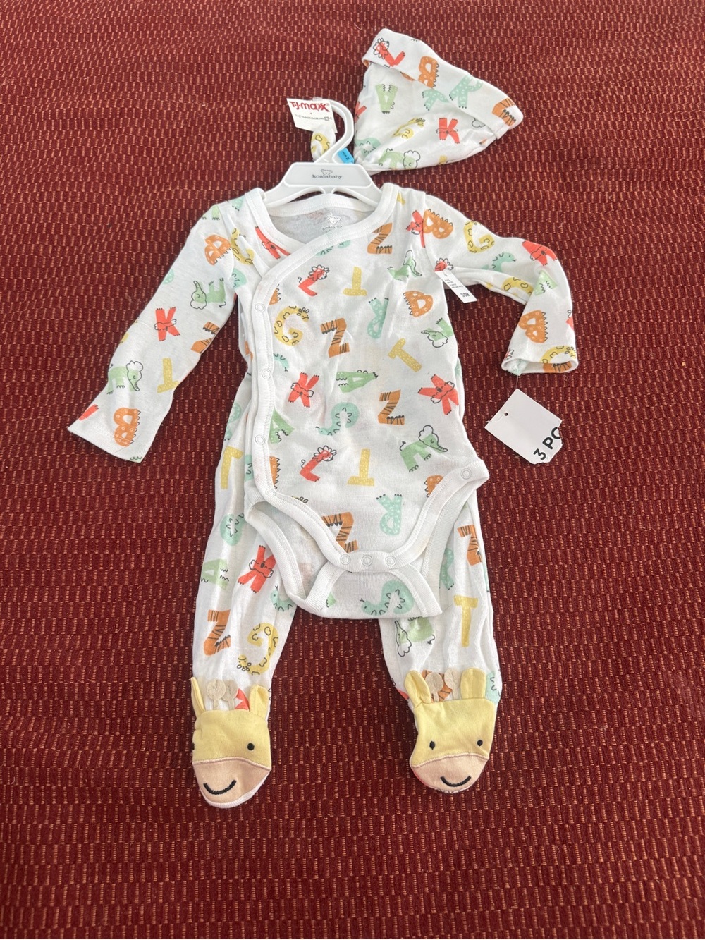 Koala Kids White Alphabet & Animal Print Footed One-Piece with Hat